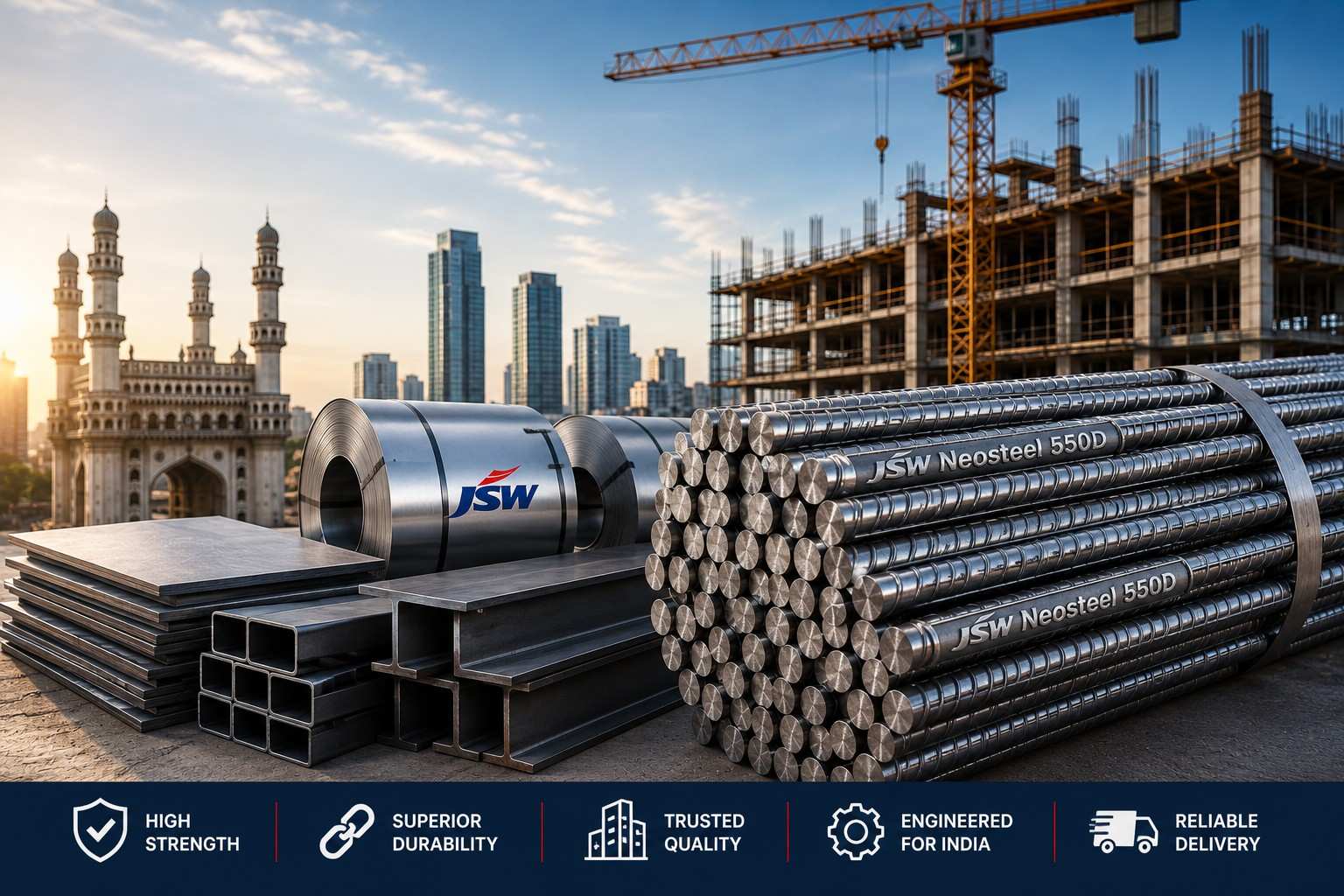 JSW Steel Suppliers in Hyderabad: JSW Neosteel TMT Bars, Steel Products & Buying Guide