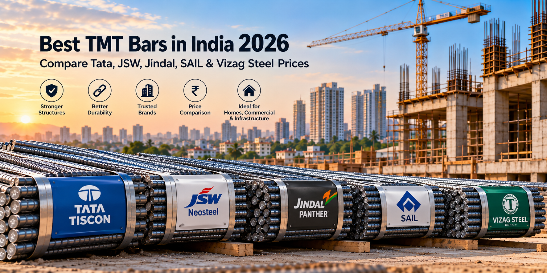 Best TMT Bars in India 2026: Compare Tata, JSW, Jindal, SAIL & Vizag Steel Prices 
